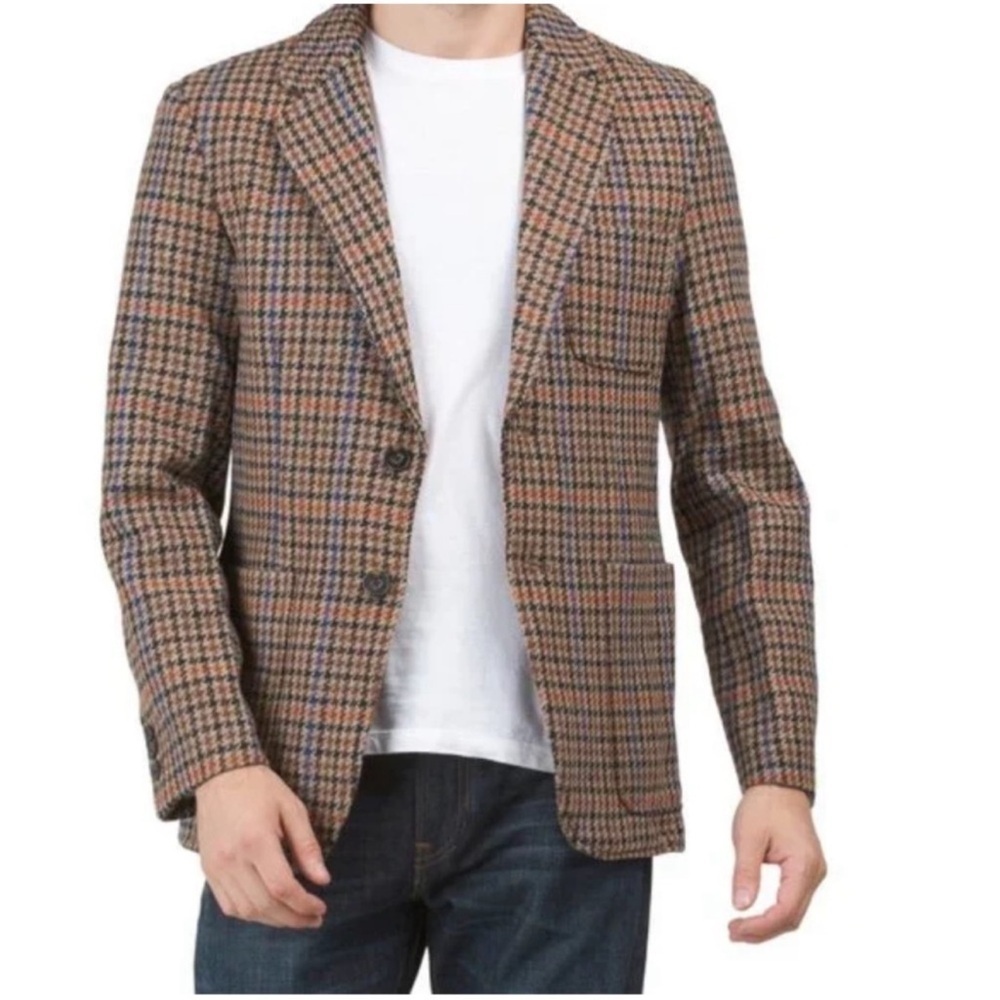 New Magaschoni Blazer Mens large Sports Coat Beige Blue Button Front Jacket